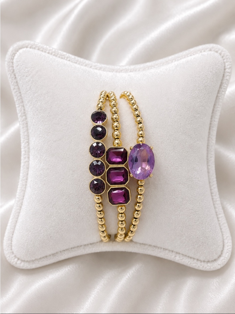 Laundry by Shelli Segal Los Angeles Purple Crystal Gold-Tone Bracelet Set 💥🆕💥